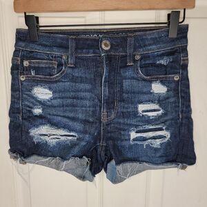 American Eagle AEO Next Level Stretch hi-rise shortie denim jean shorts 0